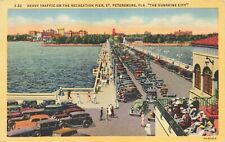 Postcard FL St. Petersburg Automobiles Heavy Traffic On Recreation Pier Sunshine picture