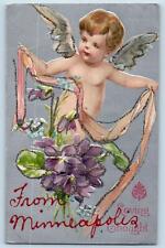Minneapolis Minnesota MN Postcard Loving Thought Embossed Angel Flowers c1910's picture