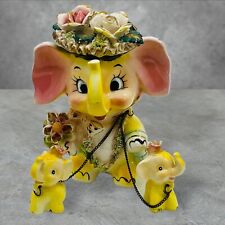 VTG Fairyland Import Chained Yellow Elephant & Babies Japan Kitsch No Flaws💥 picture