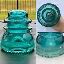 Vintage Aqua Blue Green Glass Insulator Hemingray 42 Beaded Bottom USA picture