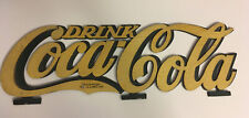 Vintage 1930s Die Cut Two Tone Green Yellow Drink Coca Cola Wood Sign Fleischman picture