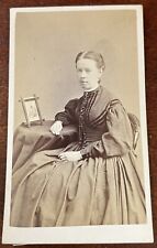 ATQ 1870s CDV Photo Seated Woman Pleated Dress Table Picture Frame Lowell MA picture