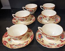 Antique Porcelain CROWN DUCAL FLORAL DESIGN 6x CUPS & 4x SAUCERS picture