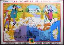 1970s Poster France Wine Map Avignon Marseille Perpignan Corsica Vineyard Grape picture