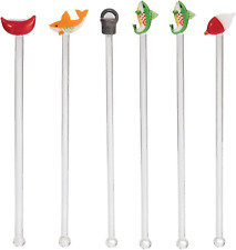 Beachcombers Fishing Variety 8 Inch Glass Cocktail Drink Stirrers Boxed Set of 6 picture