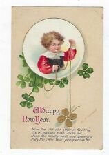 Early 1900's Singed Clapsaddle New Year Postcard Series 1902 Girl & 4Leaf Clover picture