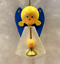 Vintage Kathe Wohlfahrt Angel with Gold Trumpet Wooden Christmas Ornament 2.5