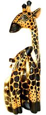HUGE 20 IN GIRAFFE MOTHER BABY WOOD SCULPTURE STATUE AFRICAN WALL ART HAND MADE picture