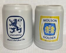 Vintage Lowenbrau & Molson Golden Beer Mug Stein Pair Ceramarte Brazil 5” 963A picture