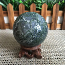 355g Reiki Natural Beautiful Moss Agate Crystal Hand Grinding Ball Repair mt768 picture