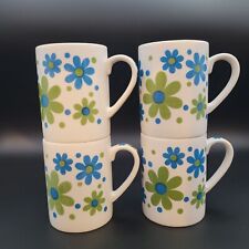 Retro Floral Mugs Green and Blue Flowers 70s Hippie (Set of 4) picture