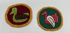 2 Vtg 70’s Bird Duck Fowl MCM Kuna Mola Panama Handmade Souvenir Patches picture