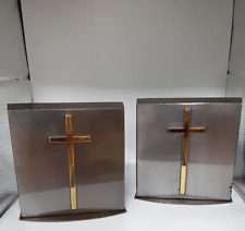 Pair of Vintage Mid Century Modern Metal Bookends with Cross picture