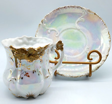 Antique RS Prussia Germany Hand Painted Floral Embossed Mustache Cup Saucer Tea picture