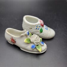 Lot Of 2 Vintage Rose Floral Porcelain Miniature Shoes Figurines Painted Japan picture