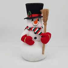1990s Batting Fabric Snowman Figure Holding Wooden Broom Felt Top Hat VTG 12