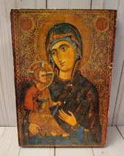 Vintage Madonna And Child Byzantine Wood Icon Print ICONOGRAPHIE Appx 8x6 picture