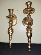 Unmatched Pair of Vintage Solid Brass Wall Hanging Candle Holder Sconces picture