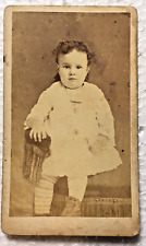 Cabinet Card CDV Photo Young Girl Toddler In Striped Stalking Taken Maine Camden picture