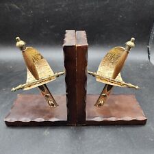 Vintage Spanish Toledo Style Sword Wood Metal Brutalist Bookends 1970s For Books picture