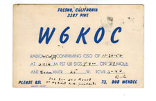Ham Radio Vintage QSL Card    W6KOC   1952   Fresno, Calif. picture