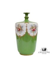 Antique RARE Germany Royal Bonn Hand Painted Floral Green Porcelain Vase picture