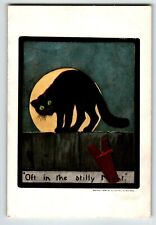Halloween Postcard Black Cat On Fence Full Moon Ullman Series 138 Unused 1909 picture