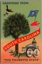 1940s SOUTH CAROLINA Linen Greetings Postcard 