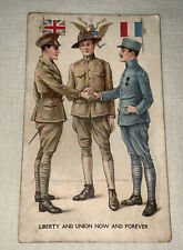 c1910's Military Soldier Liberty And Union Flags WWI Wall Antique Postcard picture