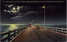 CT-226 FL St Petersburg Tampa Bridge Linen Postcard Florida Old Car picture