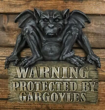 Gothic Winged Gargoyle On Warning Protected By Gargoyles Sign Wall Decor Plaque picture