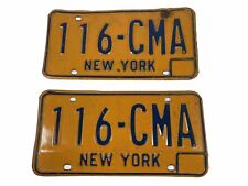 Vintage Pair of Matching New York State NY Yellow Blue Automobile License Plates picture