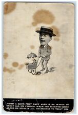 1912 Man Caricature Pushing Cart Toy Tigerton Wisconsin WI Antique Postcard picture