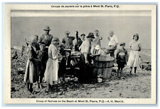 c1940's Group of Natives on the Beach at Mont St. Pierre Quebec Canada Postcard picture