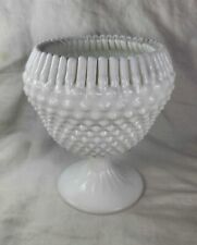 Vintage Fenton Hobnail Milk Glass Pedestal Bowl Compote Ribbon Edge 7