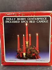 METAL & Faux HOLLY BERRY 5 TAPER CANDLE HOLDER RING TABLE CENTERPIECE Vintage picture