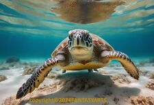 Sea Turtle Swimming Artist's Rendering on Premium Photo Print 11