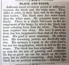 1952 newspaper w THOMAS JEFFERSON 's NEGATIVE OPINION of NEGR0 African-Americans picture
