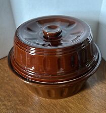 Vintage Brown Stoneware Glazed Fluted  Bean Pot/Casserole Dish with Lid picture
