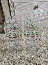 Vintage 1987 Libby’s Arby's Christmas Holly Berry 4 Wine Glasses Bows On Stem picture