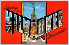 Postcard WI Large Letter Greetings From Milwaukee Wisconsin Vintage Linen picture
