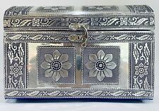 Domed Intricately Embossed Metal Trinket Box Chest Jewelry Hinged Latching India picture