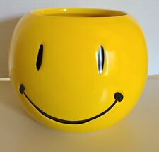 Smiley Face Vase/Bowl By Yellow Ceramic Emoji Planter 5”x4.5” picture