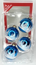 Christmas Ornament Blue Glass Stencil Tree With Original Box Vintage Holiday picture