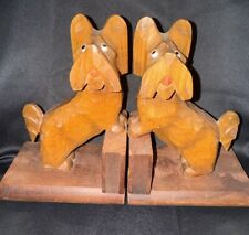Vintage 1960s Hand-Carved Wooden Scottie Dog Bookends picture