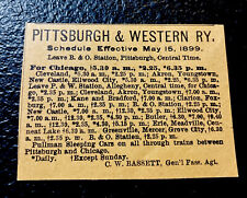 ORIGINAL 1899 Pittsburgh & Western Railroad Train Advertising picture