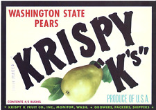 Original scarce KRISPY K'S pear crate label Krispy K Fruit Co Monitor Washington picture