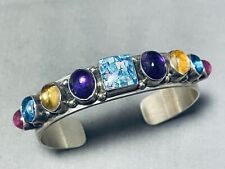 COLORFUL NAVAJO TURQUOISE AMETHYST CITRINE STERLING SILVER BRACELET picture
