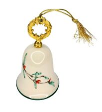Vintage GORHAM Fine China Christmas Bell Ornament Holly Homecoming 1981 Gold USA picture