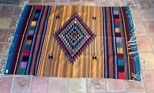 Vintage Aztec Southwestern Native Hand Made Mexican Wool Rug Colorful 90 X 60 picture